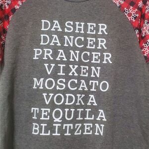 Funny Holiday Christmas Women's Shirt Dasher Dancer Prancer Vixen- Medium NWOTs